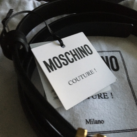 MOSCHINO NWT AUTHENTIC GENUINE BLACK LEATHER & GOLD SIGNATURE BELT main image 11